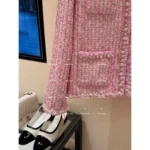 Chanel 2025P Early Spring Collection 🌸 Sakura Pink Tweed Set - Custom Round Neck w/ Pearl Buttons & Woven Pocket Blazer/Vest - Image 4