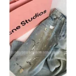 ACNE STUDIOS Must-Have Hot Girl Jeans 👖 Celebrity Outfit - Ombre Wash Distressed Paint-Splatter Wide-Leg Denim - Image 2