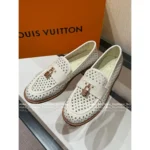 Louis Vuitton 👞2025Classic leather openwork lock loafers shoes ladies - Image 6