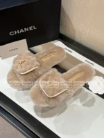 Chanel 25B Fall/Winter Collection 🐑 Backpack Buckle Slides - Shearling Loafers with Metal Logo - Image 12