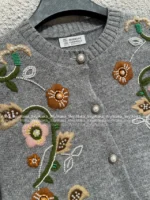 BRUNELLO CUCINELLI 2025SS Fall/Winter Collection 🩶 Artisan Floral Jacquard Cardigan - Niche Design Grey Cashmere Blend Knit - Image 19