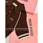 miumiu 2025SS Spring/Summer Collection 🤎 Polo Collar Knit Tee - Wool-Tencel Blend with Jacquard Logo - Image 14