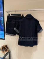 Louis Vuitton 25SS Spring/Summer Collection 🆕 Heavy Enzyme Wash Denim Set - Four-Leaf Clover Print Logo Shirt & High-Waist Shorts - Image 9