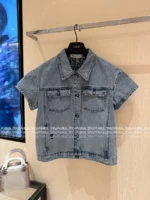Dior 25SS Spring/Summer Collection 🤠 Heavy Enzyme Wash Denim Set - Embroidered Logo Short Sleeve Shirt & High-Waist Wide-Leg Pants - Image 16