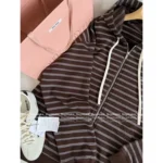miumiu 2025SS Early Fall Collection 🤎 Striped Logo Hooded Jacket - Oversized Zip-Up w/ Relaxed Fit - Image 9