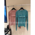 Dior 2025 Spring/Summer Collection 💙 Nautical Tie-Front Knit Top - Striped Notch Collar w/ Jacquard Logo & Silk-Blend - Image 5