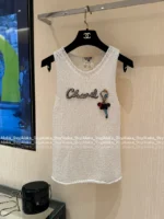 Chanel 2025 Vintage Inspired Collection 🤍 Crochet Knit Vest - Round Neck Embroidered Crystal Letter Logo - Image 20