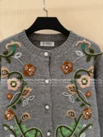 BRUNELLO CUCINELLI 2025SS Fall/Winter Collection 🩶 Artisan Floral Jacquard Cardigan - Niche Design Grey Cashmere Blend Knit - Image 18