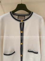 Gucci 2025 Early Spring Collection 🎓 Preppy Color-Block Cardigan - Metallic Button Pocket Logo Round Neck Knit - Image 2