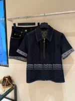 Louis Vuitton 25SS Spring/Summer Collection 🆕 Heavy Enzyme Wash Denim Set - Four-Leaf Clover Print Logo Shirt & High-Waist Shorts - Image 8