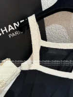 Chanel 25S Early Spring Collection 🔍 Terry Fabric Set - Black & White Color-Block Logo Pocket Vest & Maxi Skirt - Image 18