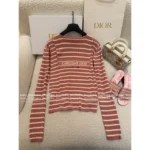 Dior 2025 Spring/Summer Collection 💙 Nautical Tie-Front Knit Top - Striped Notch Collar w/ Jacquard Logo & Silk-Blend - Image 27