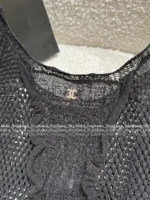 Chanel 2025S Spring/Summer Collection 🖤 Sheer Crochet Lace Camisole - Crystal Logo & Slim-Fit Sleeveless Top - Image 15