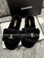 Chanel 25B Fall/Winter Collection 🐑 Backpack Buckle Slides - Shearling Loafers with Metal Logo - Image 10