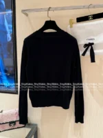 Chanel 25A Haute Atelier Collection 🔎 Heavy Crystal Embroidered Sweater - Black Cashmere Round Neck Pullover w/ Floral Motif - Image 18