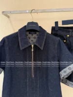 Louis Vuitton 25SS Spring/Summer Collection 🆕 Heavy Enzyme Wash Denim Set - Four-Leaf Clover Print Logo Shirt & High-Waist Shorts - Image 7