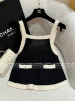 Chanel 25S Early Spring Collection 🔍 Terry Fabric Set - Black & White Color-Block Logo Pocket Vest & Maxi Skirt - Image 17