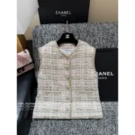 Chanel 25A Early Fall Collection 💛 Haute Atelier Waistcoat - Gold-Thread Woven Tweed Vest w/ Crystal Buttons - Image 12