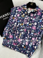Chanel Unique Vintage Blouse 🌈 Colorful Print Sleeveless Shirt - Notch Collar w/ Letter Logo - Image 14