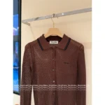 miumiu 25SS Spring/Summer Collection 🤎 Maillard Color Scheme - Openwork Jacquard Cotton Knit Cardigan w/ Letter Logo - Image 13
