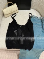Chanel 2025S Spring/Summer Collection 🖤 Sheer Crochet Lace Camisole - Crystal Logo & Slim-Fit Sleeveless Top - Image 14
