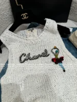 Chanel 2025 Vintage Inspired Collection 🤍 Crochet Knit Vest - Round Neck Embroidered Crystal Letter Logo - Image 18