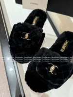 Chanel 25B Fall/Winter Collection 🐑 Backpack Buckle Slides - Shearling Loafers with Metal Logo - Image 9