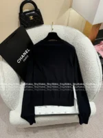 Chanel 25A Haute Atelier Collection 🔎 Heavy Crystal Embroidered Sweater - Black Cashmere Round Neck Pullover w/ Floral Motif - Image 17