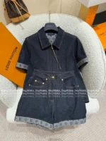 Louis Vuitton 25SS Spring/Summer Collection 🆕 Heavy Enzyme Wash Denim Set - Four-Leaf Clover Print Logo Shirt & High-Waist Shorts - Image 23