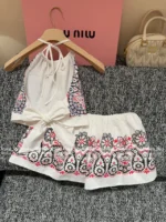 miumiu 2025 Summer Collection 🌸 Bohemian Print Coord Set - Halter Neck Top & Maxi Skirt w/ Ethnic Logo - Image 8