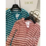Dior 2025 Spring/Summer Collection 💙 Nautical Tie-Front Knit Top - Striped Notch Collar w/ Jacquard Logo & Silk-Blend - Image 26