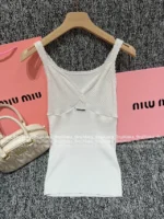 miumiu 2025SS Spring/Summer Collection 🤍 Ribbed Knit Camisole - Low Neck Crochet Strap & Letter Logo - Image 26