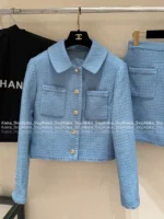 Chanel 2025B Fall/Winter Collection 🩵 Notch Collar Tweed Blazer - Cropped Woven Jacket with Patch Pockets - Image 10