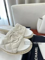 Chanel 2025SS Spring/Summer Collection 🖤 Embroidered Logo Platform Slides - Quilted Block Heel & Genuine Lambskin - Image 20