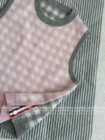THOM BROWNE 2025SS Spring/Summer Collection 👧 Grey-Pink Plaid Knit Set - Round Neck Vest/Cardigan - Image 12