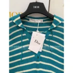 Dior 2025 Spring/Summer Collection 💙 Nautical Tie-Front Knit Top - Striped Notch Collar w/ Jacquard Logo & Silk-Blend - Image 25