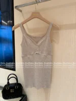 miumiu 2025SS Spring/Summer Collection 🤍 Ribbed Knit Camisole - Low Neck Crochet Strap & Letter Logo - Image 25