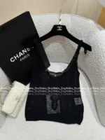 Chanel 2025S Spring/Summer Collection 🖤 Sheer Crochet Lace Camisole - Crystal Logo & Slim-Fit Sleeveless Top - Image 13