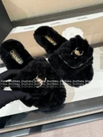 Chanel 25B Fall/Winter Collection 🐑 Backpack Buckle Slides - Shearling Loafers with Metal Logo - Image 8
