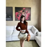 miumiu 25SS Early Fall Collection 🐻 Fake Two-Layer Knit Sweater - Preppy Brown Letter Logo Cropped Pullover - Image 12