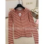 Dior 2025 Spring/Summer Collection 💙 Nautical Tie-Front Knit Top - Striped Notch Collar w/ Jacquard Logo & Silk-Blend - Image 24