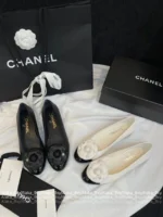 Chanel 2025S New Collection 🌺 Leather Camellia Flats - 3D Floral Logo & Round-Toe Ballet Shoes - Image 9