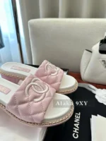 Chanel 2025SS Spring/Summer Collection 🖤 Embroidered Logo Platform Slides - Quilted Block Heel & Genuine Lambskin - Image 18