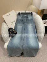 Dior 25SS Spring/Summer Collection 🤠 Heavy Enzyme Wash Denim Set - Embroidered Logo Short Sleeve Shirt & High-Waist Wide-Leg Pants - Image 11