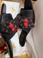 Louis Vuitton 25SS Spring/Summer Cherry Collection 🍒 Design-Forward Kitten Heel Sandals - Raffia Woven Uppers & Cherry Stem Heels - Image 11