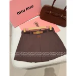 miumiu 2025SS Spring/Summer Collection 🤎 Must-Have "Spicy Girl" Set❗️ Vintage Maillard Tone Letter Logo Jacket / High-Waist Emblem Pleated Skirt - Image 11