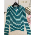 Dior 2025 Spring/Summer Collection 💙 Nautical Tie-Front Knit Top - Striped Notch Collar w/ Jacquard Logo & Silk-Blend - Image 22