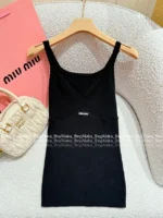 miumiu 2025SS Spring/Summer Collection 🤍 Ribbed Knit Camisole - Low Neck Crochet Strap & Letter Logo - Image 22