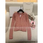 Dior 2025 Spring/Summer Collection 💙 Nautical Tie-Front Knit Top - Striped Notch Collar w/ Jacquard Logo & Silk-Blend - Image 21