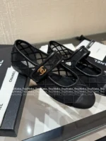 Chanel 25M Coco Beach Collection 🔎 Mesh Embroidered Quilted Mary Janes - Round Toe & Lambskin Lining for Comfort - Image 29